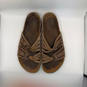 Birkenstock Mayari Leather Strappy Sandals Women Brown Cork Footbed EU 39 US 8